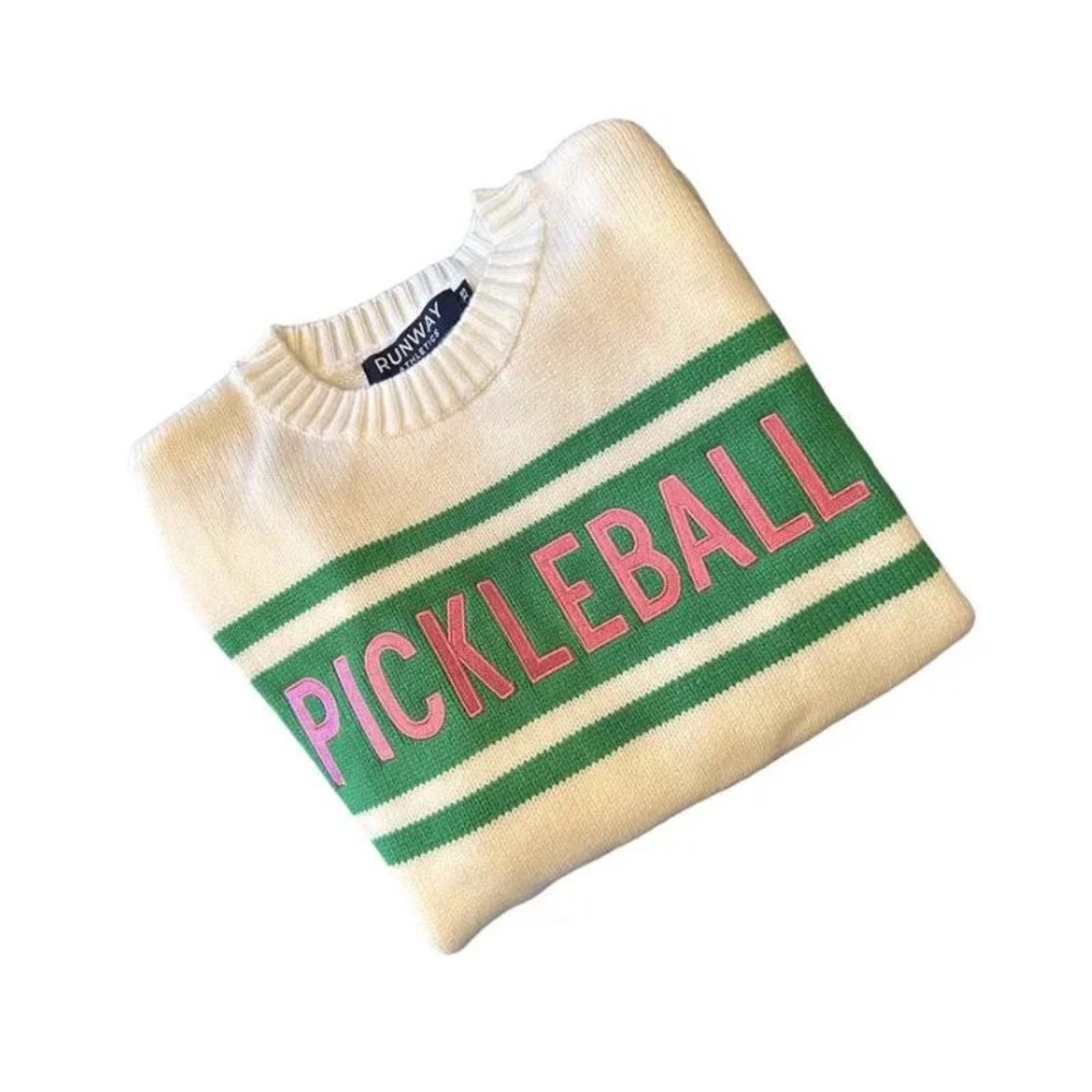Pickleball Sweater - Cream and Green